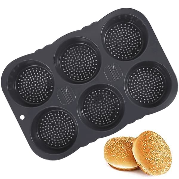 Hamburgerbolleformer Silikon Brødbaker Brødform med Hull, 10 cm Form Perforert Non-Stick Brett Verktøy Sprø Rund Form for Baking