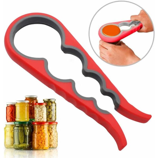 Manual Can Opener 2-pack Rubber 4-in-1 Multi-size Bottle Opener (Red, Blue)