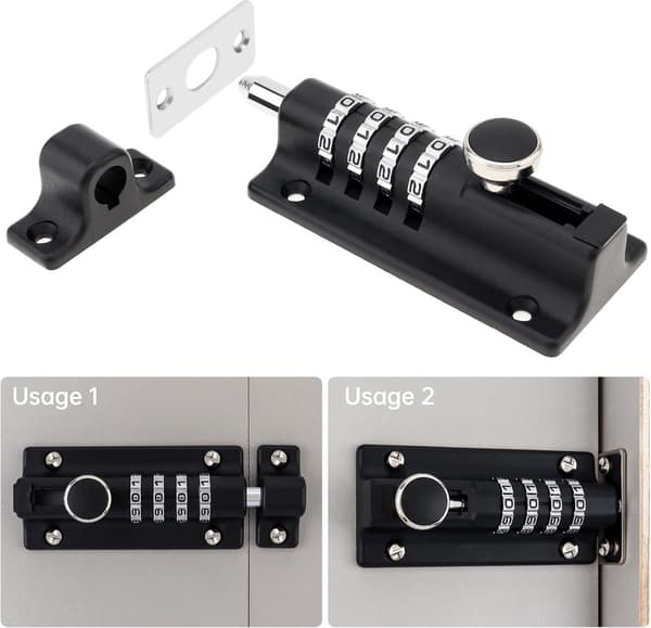 Weatherproof 4-Digit Combination Lock, Black, for Door & Garage, with Screws