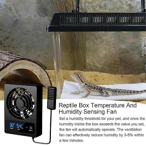 Smart Køleventilator Til Reptiltank Med LED-Display Stærk Vind Ventilation Lavt Støjniveau Køleventilator (grader Celsius)-xdd Sort