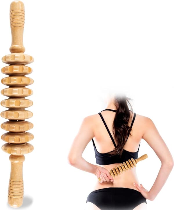 Træterapi Massageinstrument 9 Ruller, Træmassagestav 14.5 Tommer, Lymfedrænageinstrument, Cellulitmassage til Cellulitreduktion,