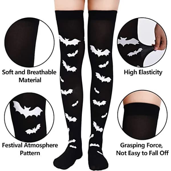 2 par Halloween flaggermusstrømper Halvleggstrømper Gresskarstrømper Stripete strømper Maskeradekostymer