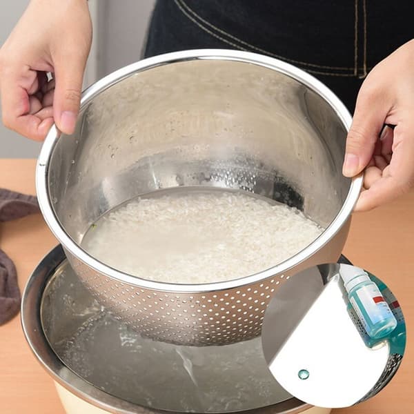 Thicker Stainless Steel Slanted Bottom Drain Basin for Washing Rice and Drain Basket Kitchen