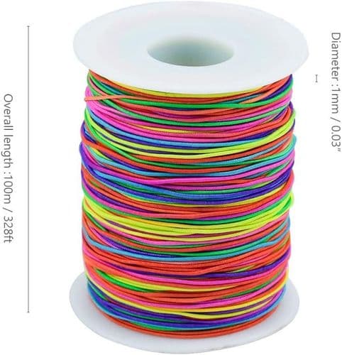 100 m elastisk snor, regnbuefarget, stoff, tøyelig