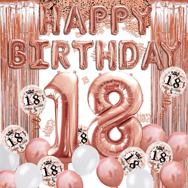 18 års rosegull bursdagsdekorasjon, gratulerer med dagen banner, han