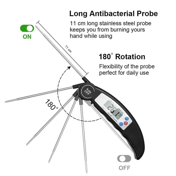 Kökstermometer, digital matlagningstermometer med sond, snabbläst ugnstermometer, LCD-display, för BBQ, cappuccino och mjölk (27*4*2,3cm)
