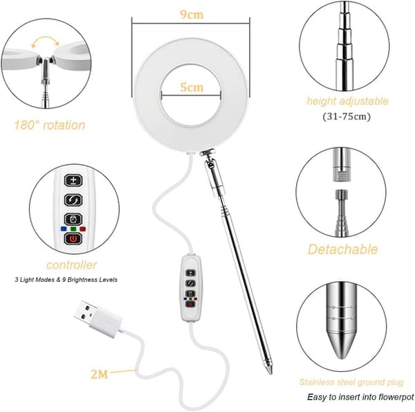Plant lamp/plant lighting, height-adjustable, with timer (3/9/12 hours) - suitable for small plants