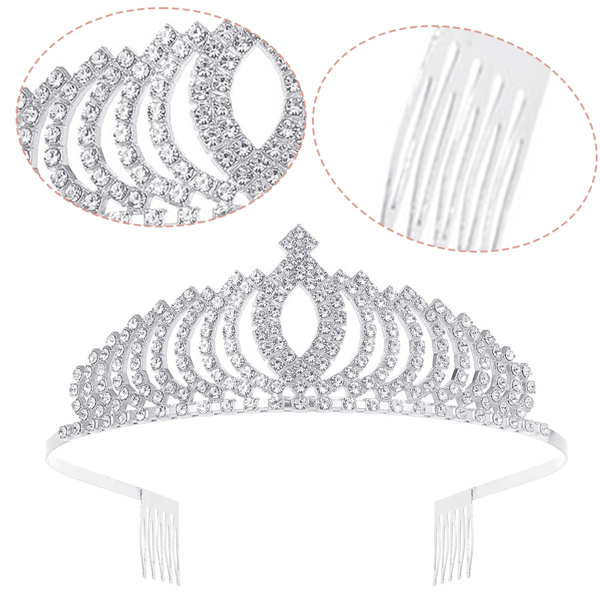 Kvinner Stilig Glitrende Rhinestone Krone Hårbånd Tiara Silver