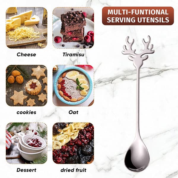 5-pack Christmas Spoons, Christmas Tableware Coffee Tea Soup Stirring Spoon Dessert Cake Ice Cream Spoons silver silver