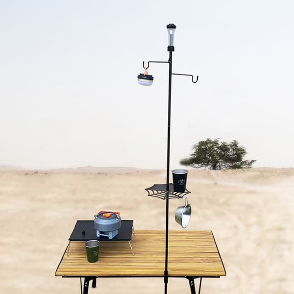 Camping Light Tripod Detachable Lightweight Portable Camping Lantern Stand with Hook for Outdoor Camping 4 Sections Double Hook (Without Ball Head)