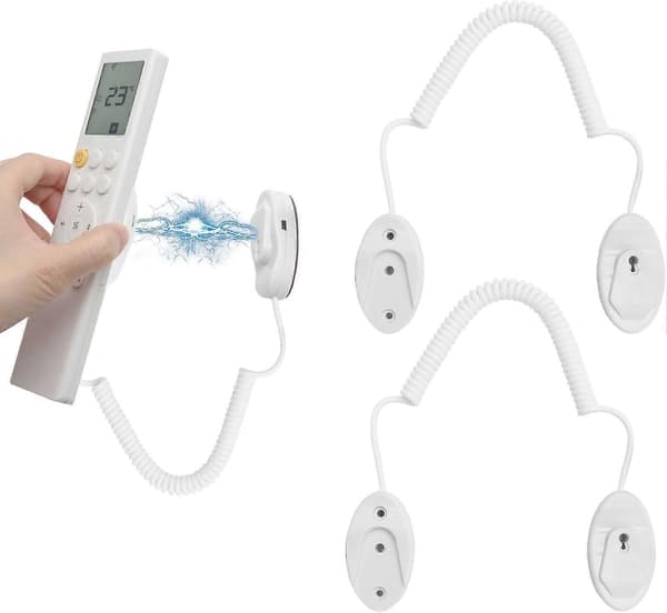 2 Pieces Magnetic Remote Control Holder with Coiled Cable, Self-Adhesive Wall Mount