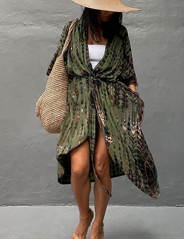 Strandklänning Dam Sommar Kimono Bikini Cover Up Tunika Kofta
