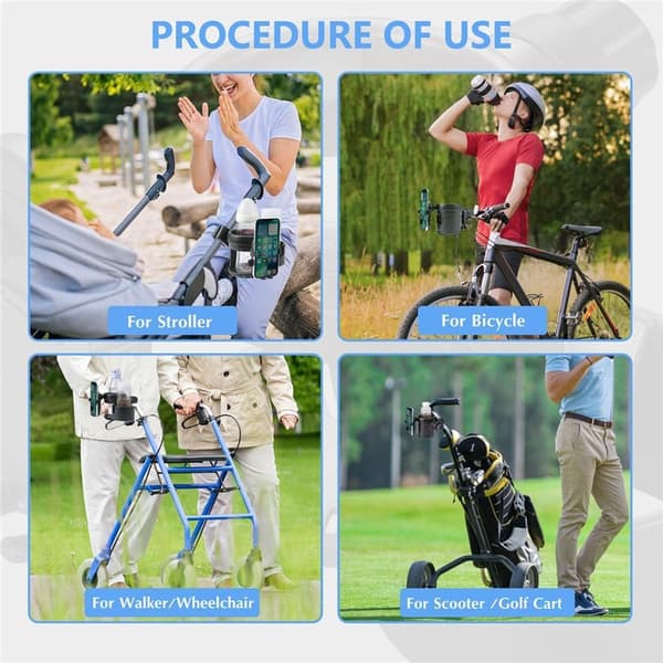 Stroller Cup Holder with Phone Holder, 3-in-1, 360° Rotatable, for Stroller, Bicycle, and Wheelchair
