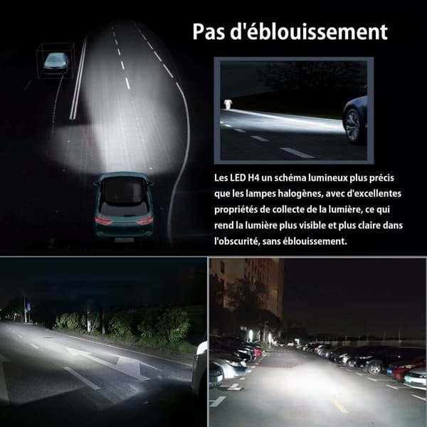 Debuns – H4 LED Bulb 6500K White – 12V-24V – Dual High/Low Beam – 300% Brighter Than Halogen – Plug-and-Play Installation