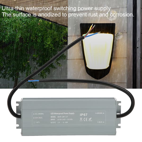 HRUW-60W-12V IP67 Vanntett Strømforsyning LED-driver Transformator 100-240VAC