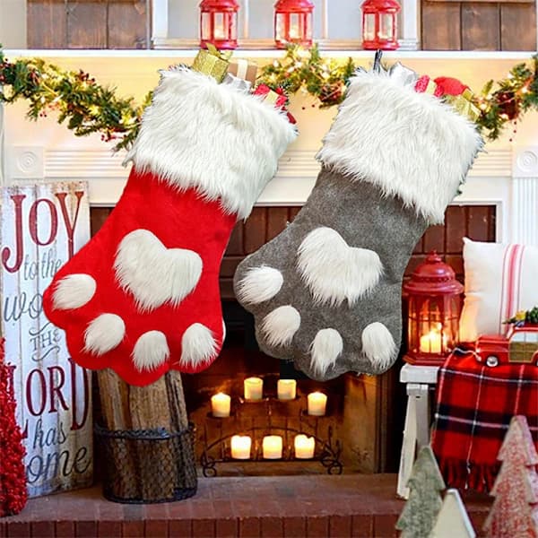 |NN|2 pcs Christmas Stocking Hanging Stuffed Christmas Boot 3D Dog Pa【CO】