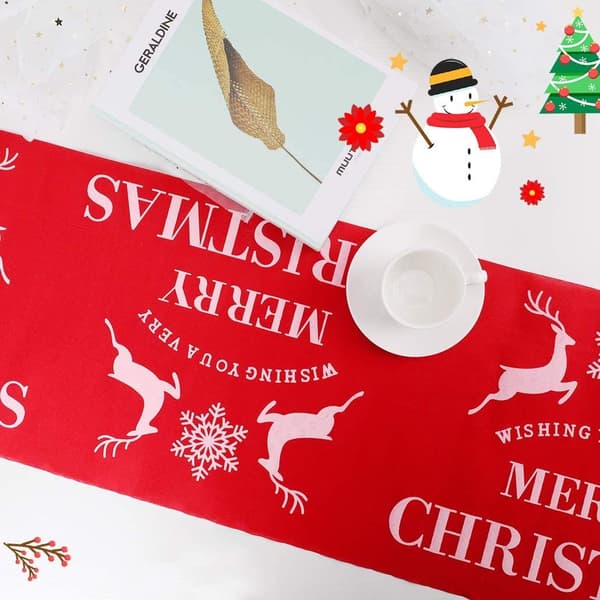 Cotton Linen Tablecloth Printed Christmas Flag Christmas Table Runner Rectangular Table Runner Red Elk Tablecloth Decorations