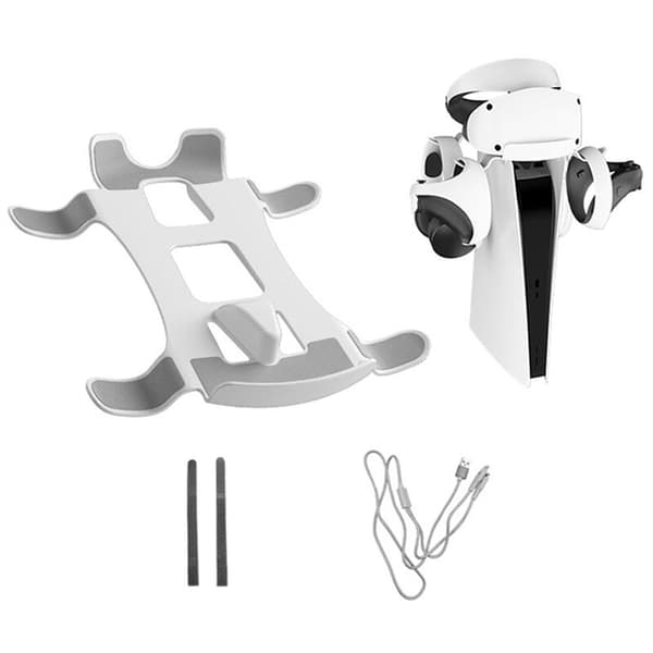 PSVR2 Konsol Headset Stativ Opbevaring Holder med 2 i 1 Ladekabel til PS VR2 VR Tilbehør