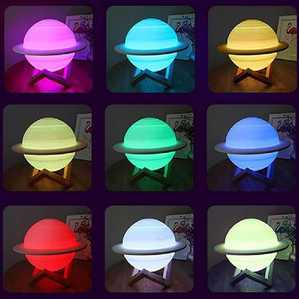 Saturn Lamp 3D Night Light Dimmable, Papasbox 15cm LED Saturn Lamp KLB