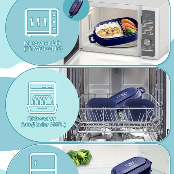 Bento Lunch Box 1550ml Stackable 3 Compartments BPA-Free PP With Cutlery Set Leakproof Microwave Safe For Work School Meal Prep Navy Blue