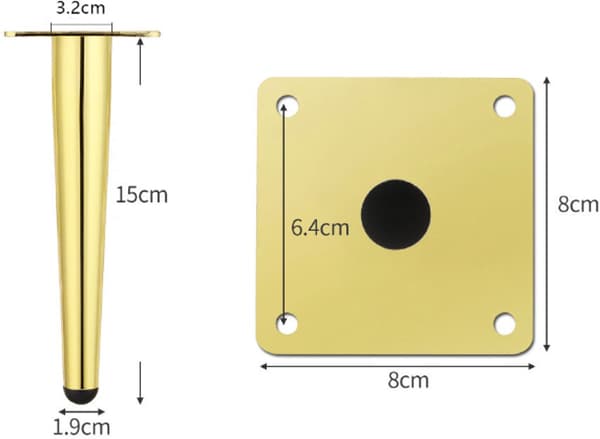 Møbelben sett med 4 - 15 cm - Gullmetall - For bord, sofa, skap - Møbelbenbeslag