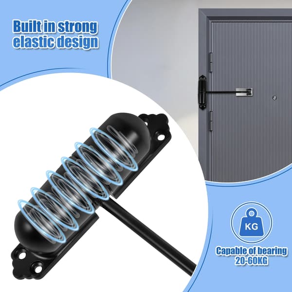Automatic Double Spring Door Closer, Adjustable Heavy Duty Aluminum Alloy Security Latch for Home Doors, Black