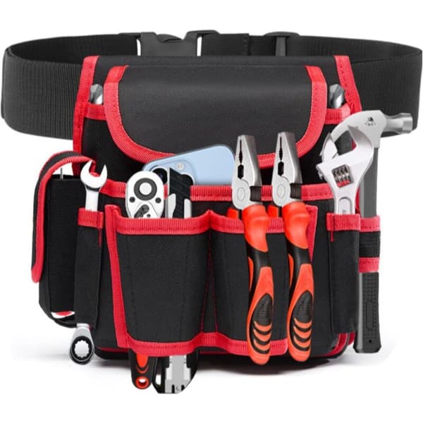Professional Tool Bag, Adjustable Tool Holder Belt Pouch, Tool Pouch, Electrician Tool Belt, Tool Belt for Carpenters (Red)