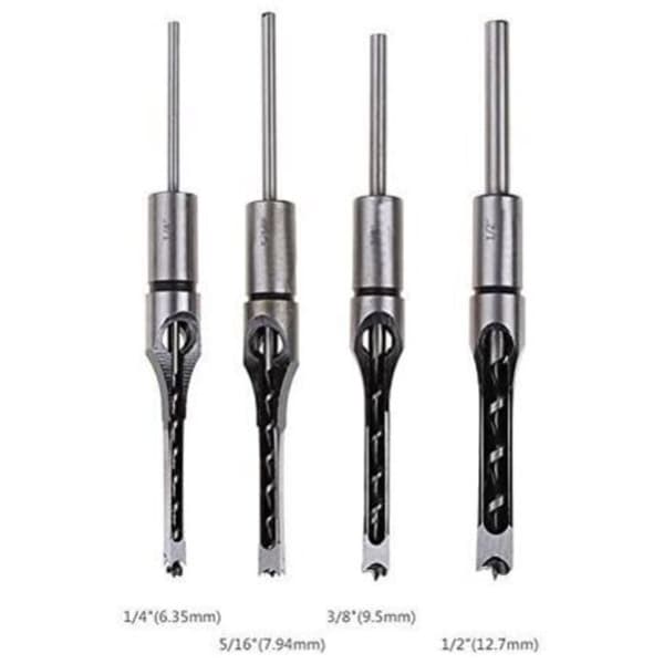 4-piece Chisel Set Square Drill Bit Gouge Woodworking Tool Set (1/4 - 1/2 - 5/16 - 3/8 inch)