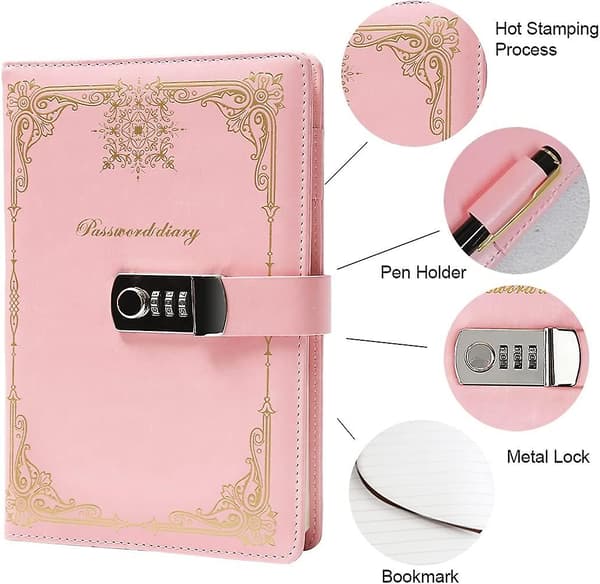 Diary with Lock for Girls, Diary with Combination Lock for Women, Journal with Lock, Locked Diary for Boys Gift