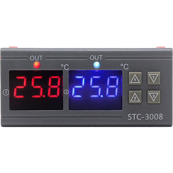 Dual Digital Display Thermostat Temperature Controller with Dual NTC Probe Relay Output, DC 24V - DC 24V