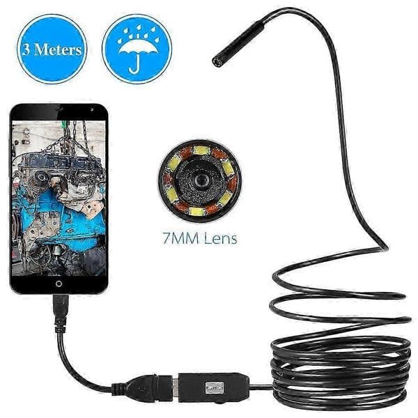 Endoskop för Android mobiltelefon 0,3 MP endoskop med 7 mm lins och 6 lampor USB-överföringsgränssnitt 3 meter