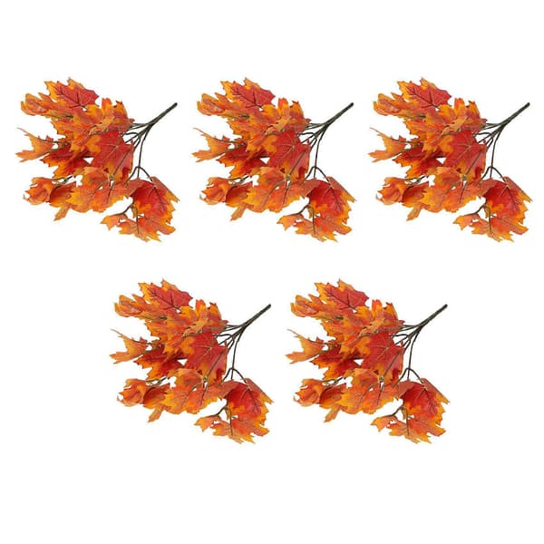 Artificial Maple Leaf Branches Autumn Leaves 5 Bundles Fall Decorations Outdoor UV Resistant Green
