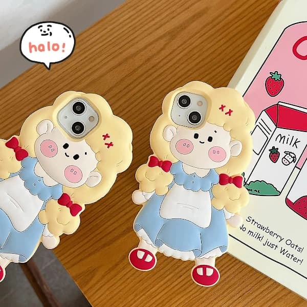 Case for iPhone 14 Pro Max, Cute 3D Kawaii Phone Case, Funny White Rabbit Cartoon Case with Wrist Strap, Soft Silicone Protective Cover, Dam[co]