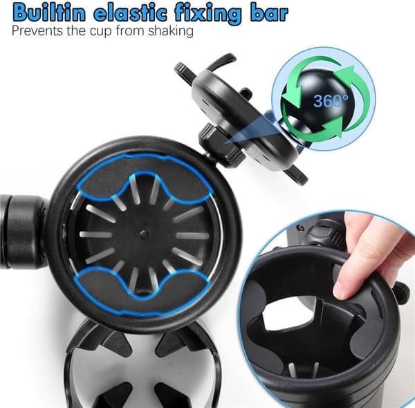 Stroller Cup Holder with Phone Holder, 3-in-1, 360° Rotatable, for Stroller, Bicycle, and Wheelchair