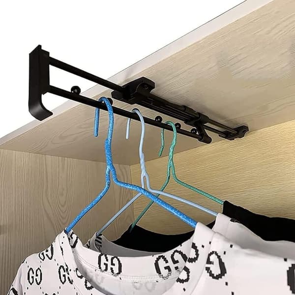 Heavy Duty Pull-Out Wardrobe Rod - Clothes Hanger Rod, Top Mounted to Save Wardrobe Space (Size: 40)