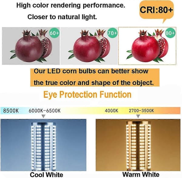 50W LED Corn Bulb - E27/E39/E40 Ultra Bright Ceiling Light, 3000K 6000LM Warm White, 350W Equivalent for Warehouse & Garage