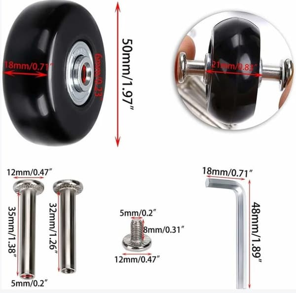 4 stk 50x18mm Koffert Erstatningshjul Gummi Svingbart Hjul Lager