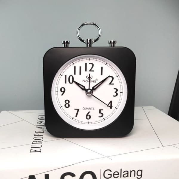 2 st Lazy Silent Small Alarm Clock Office Home Desk Clock (Black)