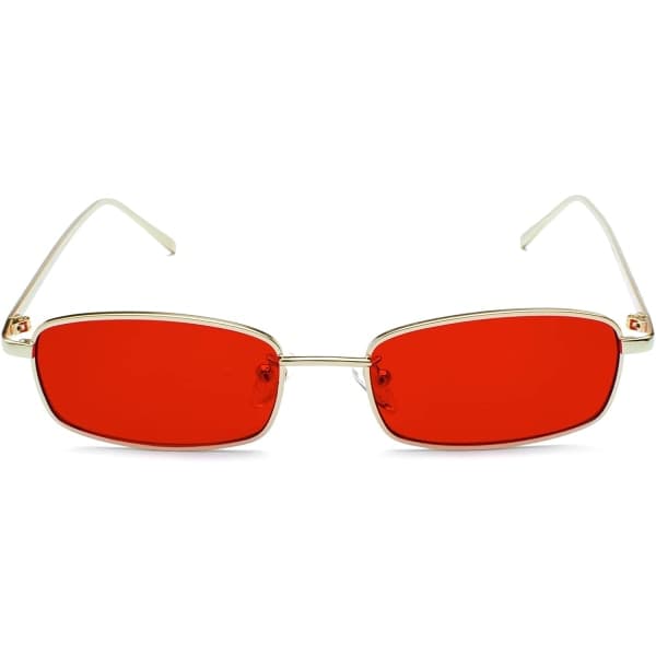 Retro Rectangular Sunglasses for Women and Men, Square Slim Small Frame Hiphop Sunglasses