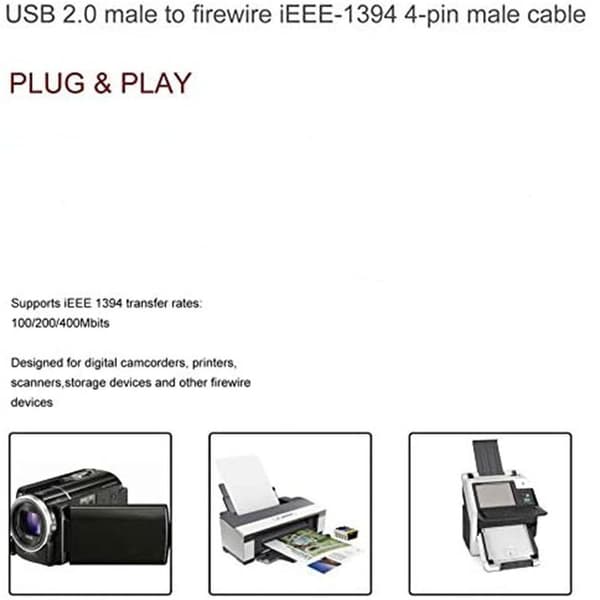 USB-kabel (han til Firewire IEEE1394a han, med 4 ben, til enheder)