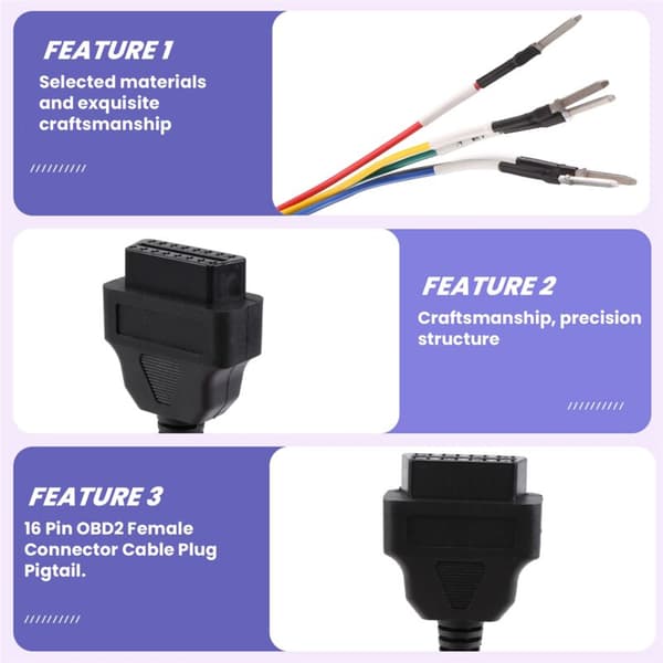 16-Pin OBD OBD2 K-Line Can Jumper Tester Connector Car Diagnostic Extension Cable Pigtail Cord