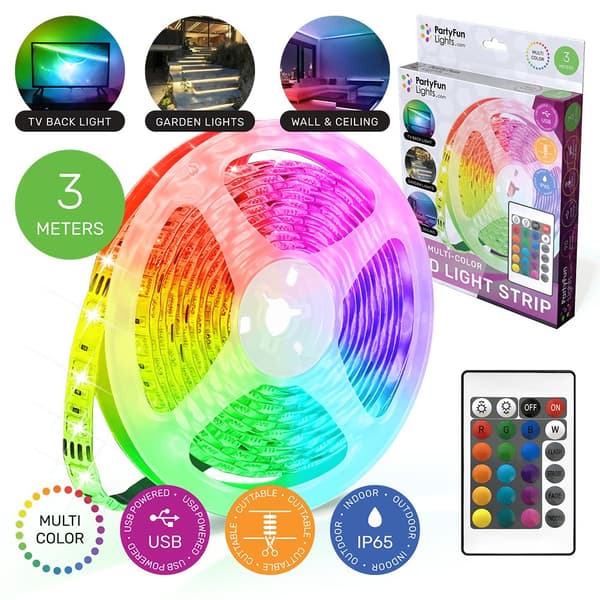 USB LED Lysstripe 3 Meter med Fjernkontroll