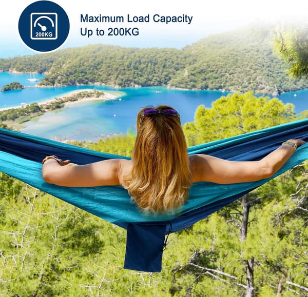 Outdoor Camping Hammock, Including Straps and Storage Bag, Light Blue and Royal Blue, Two-Tone, Nylon