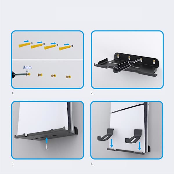 Wall Mount for PS5 Slim with Dual Controller Holder, Metal Wall Mount Base Holder Organizer Storage Hanger for PS5 Slim, Black