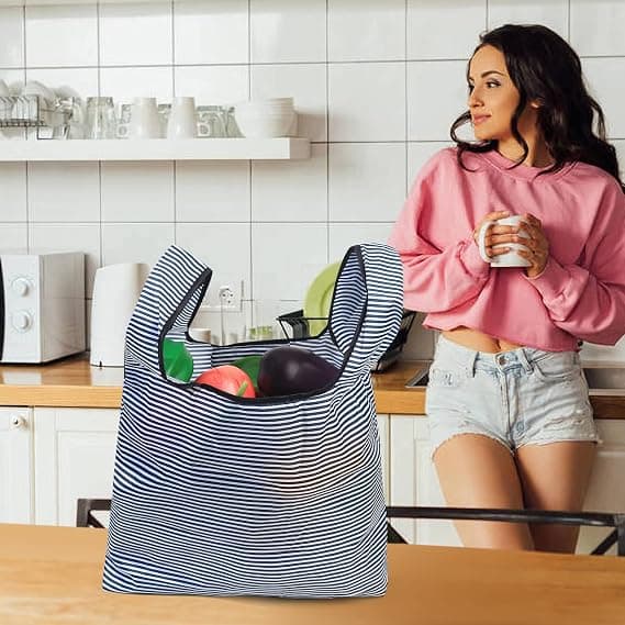 4 stk. Genanvendelige indkøbsposer, foldbare indkøbstasker, miljøvenlige indkøbsposer, vaskbare indkøbstasker foldbare