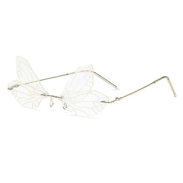 Butterfly Pattern Rimless Metal Frame Sunglasses (White)
