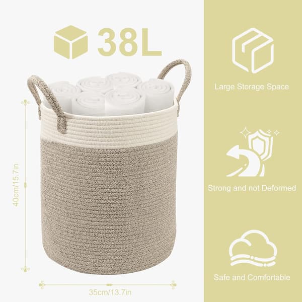 Knitted Cotton Laundry Basket (35x40cm), Large/Sorter, Foldable Handle, for Nursery/Toy Storage