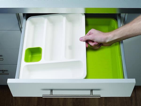 Expandable Cutlery Tray for Drawer, Adjustable Drawer Organizer - White/Green