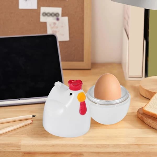 Chicken Shaped 1 Boiled Egg Cooker Steamer Mortar Microwave Egg Cooker Cooking Tool Kitchen Utensil Accessory Tool White