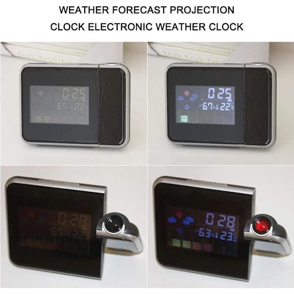 Projection Alarm Clock with Time Projector Weather Forecast Temperature Humidity Display for Bedroom Nightstand Silver